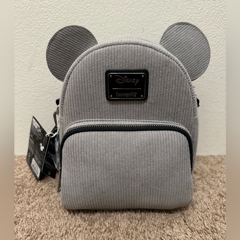 NWT Loungefly Disney Steamboat Willie corduroy convertible Gray Backpack